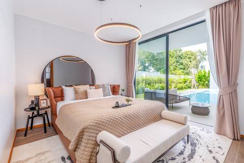 Master bedroom with pool view
